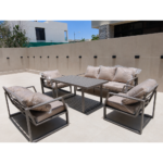 Swin 7 Seater Outdoor Garden Sofa in Aluminum Frame Plush Sponge Cushions - Khaki - Image 8