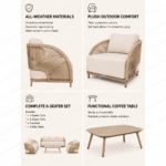Swin Outdoor Sofa Set Coffee Table – Aluminum Frame - Image 3
