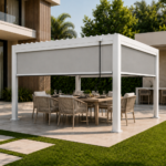 Swin Manual Textilene Pergola with Roller Blinds 3x4m – 4 Panel Outdoor Sun Shade