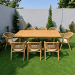 SWIN 9-Piece 8-Seater Outdoor Dining Set with Aluminum Alloy Table & 8 Rope-Style Dining Chairs – Wood Look - Image 5