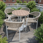 Swin Weatherproof Aluminum Frame WPC  Round Shape 4-Seater Outdoor Dining