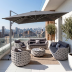 Swin 3x4m Aluminum Outdoor Umbrella with Rotating Canopy – marble base, Grey