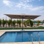 Swin 3x4m Aluminum Outdoor Umbrella with Rotating Canopy – marble base, Khaki - Image 4