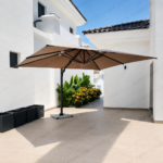 Swin 3x3m Aluminum Outdoor Umbrella with Rotating Canopy – marble base, Khaki - Image 5