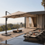 Swin 3x3m Aluminum Outdoor Umbrella with Rotating Canopy – marble base, Khaki