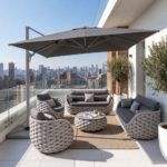 Swin 3x4m Aluminum Outdoor Umbrella with Rotating Canopy – marble base, Grey