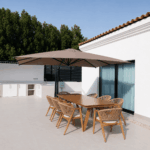 Swin 2.7×3.6m Aluminum Outdoor Umbrella with Rotating Canopy – marble base, Khaki