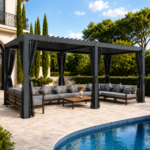 Swin Modern Aluminum Frame Louver Pergola Tent 3x6M with Manual Opening Roof – Dark Grey