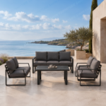 Swin 7 Seater Outdoor Garden Sofa with Black Aluminum Frame Plush Sponge Cushions and Weather Resistant Polyester Fabric