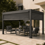 Swin Manual Textilene Pergola with Roller Blinds 3x4m – 4 Panel Outdoor Sun Shade