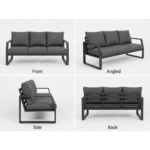 Swin 7 Seater Outdoor Garden Sofa with Black Aluminum Frame Plush Sponge Cushions and Weather Resistant Polyester Fabric - Image 6