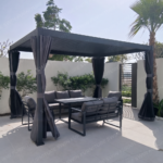Swin 7 Seater Outdoor Garden Sofa with Black Aluminum Frame Plush Sponge Cushions and Weather Resistant Polyester Fabric - Image 8