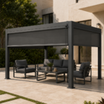 Swin Manual Textilene Pergola with Roller Blinds 3x4m – 4 Panel Outdoor Sun Shade