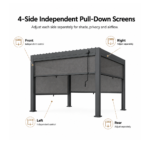 Swin Manual Textilene Pergola with Roller Blinds 3x4m – 4 Panel Outdoor Sun Shade - Image 4
