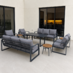 Swin 7 Seater Outdoor Garden Sofa with Black Aluminum Frame Plush Sponge Cushions and Weather Resistant Polyester Fabric - Image 2