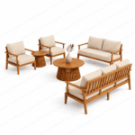 SWIN 6-Piece Outdoor Garden Sofa Set with Solid Wood Frame, Cream Cushions and Matching Round Coffee Tables - Image 2