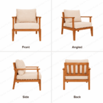 SWIN 6-Piece Outdoor Garden Sofa Set with Solid Wood Frame, Cream Cushions and Matching Round Coffee Tables - Image 4