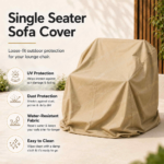 SWIN 100 × 100 × 90 cm Single Seater Sofa Cover – Water-Resistant Outdoor Lounge Chair Cover with Protective Inner Coating, Khaki - Image 4