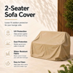 SWIN 180 × 70 × 90 cm 2-Seater Sofa Cover – Water-Resistant Outdoor Lounge Chair Cover with Protective Inner Coating, Khaki - Image 4