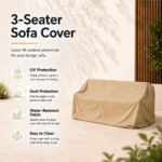 SWIN 230 × 110 × 90 cm 3-Seater Sofa Cover – Water-Resistant Outdoor Lounge Chair Cover with Protective Inner Coating, Khaki - Image 4