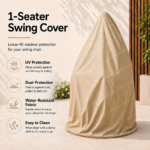 SWIN 130 × 120 × 200 cm 1-Seater Swing Cover – Water-Resistant Outdoor Hanging Chair Cover with Protective Inner Coating, Khaki - Image 4