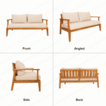 SWIN 6-Piece Outdoor Garden Sofa Set with Solid Wood Frame, Cream Cushions and Matching Round Coffee Tables - Image 5