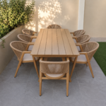 SWIN 9-Piece 8-Seater Outdoor Dining Set with Aluminum Alloy Table & 8 Rope-Style Dining Chairs – Wood Look - Image 2