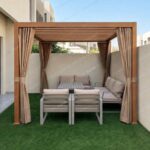 Swin 3x4M Wood Grain Aluminum Frame Louver Pergola with Manual Opening Roof