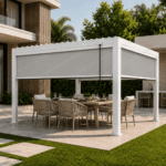 Swin Manual Textilene Pergola with Roller Blinds 3x4m – 4 Panel Outdoor Sun Shade