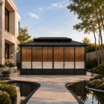 SWIN 4.85 × 3.65 m Double-Roof Hardtop Aluminium Gazebo with Sliding Acrylic Doors and Protective Screens