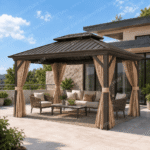 3x4m Rectangular Roof Aluminum Gazebo Brown
