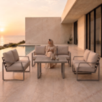 Swin 7 Seater Outdoor Garden Sofa in Aluminum Frame Plush Sponge Cushions - Khaki