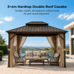 3x4m Rectangular Roof Aluminum Gazebo Brown - Image 3