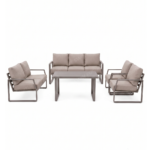Swin 7 Seater Outdoor Garden Sofa in Aluminum Frame Plush Sponge Cushions - Khaki - Image 2