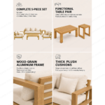 SWIN Aluminum Frame Outdoor Sofa Set 1+1+3 with Coffee Table & Side Table - Image 3