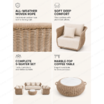 Swin Aluminum & Rope Design Sofa Set 1+1+3 with Coffee Table - Image 5