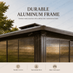 SWIN 6 × 3.65 m Double-Roof Hardtop Aluminium Gazebo with Sliding Acrylic Doors, Screens & Rail System - Image 5