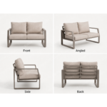 Swin 7 Seater Outdoor Garden Sofa in Aluminum Frame Plush Sponge Cushions - Khaki - Image 5