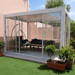 SWIN 3 × 4 m Tempered Glass Pergola with Sliding Glass Panel Doors and Aluminium Frame - Image 6