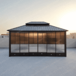 SWIN 4.85 × 3.65 m Double-Roof Hardtop Aluminium Gazebo with Sliding Acrylic Doors and Protective Screens - Image 7