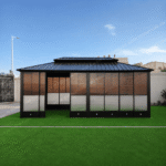 SWIN 6 × 3.65 m Double-Roof Hardtop Aluminium Gazebo with Sliding Acrylic Doors, Screens & Rail System - Image 7