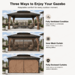 3x4m Rectangular Roof Aluminum Gazebo Brown - Image 8