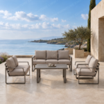 Swin 7 Seater Outdoor Garden Sofa in Aluminum Frame Plush Sponge Cushions - Khaki - Image 7