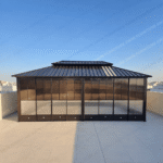 SWIN 6 × 3.65 m Double-Roof Hardtop Aluminium Gazebo with Sliding Acrylic Doors, Screens & Rail System - Image 8