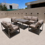 Swin 7 Seater Outdoor Garden Sofa in Aluminum Frame Plush Sponge Cushions - Khaki - Image 8