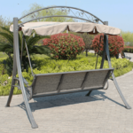 SWIN 3-Seater Outdoor Garden Swing Chair with Steel Frame, Polyester Canopy & Textilene Cushion Seat - Image 3