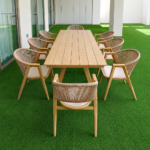 SWIN 9-Piece 8-Seater Outdoor Dining Set with Aluminum Alloy Table & 8 Rope-Style Dining Chairs – Wood Look