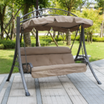 SWIN 3-Seater Outdoor Garden Swing Chair with Steel Frame, Polyester Canopy & Textilene Cushion Seat