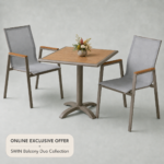 SWIN Balcony Duo 3-Piece Outdoor Dining Set – Square WPC Table & Mesh Sling Chairs, Light Grey