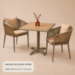 SWIN Balcony Duo 3-Piece Outdoor Dining Set – Square WPC Table & Cushioned Rope Chairs, Khaki